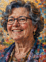 Illustrative mosaic portrait of an older woman